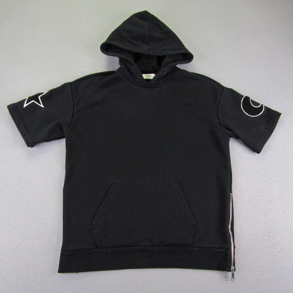 Trendiano Hoodie Men Small Black Pullover Moon Stars Japanese Streetwear Sweater